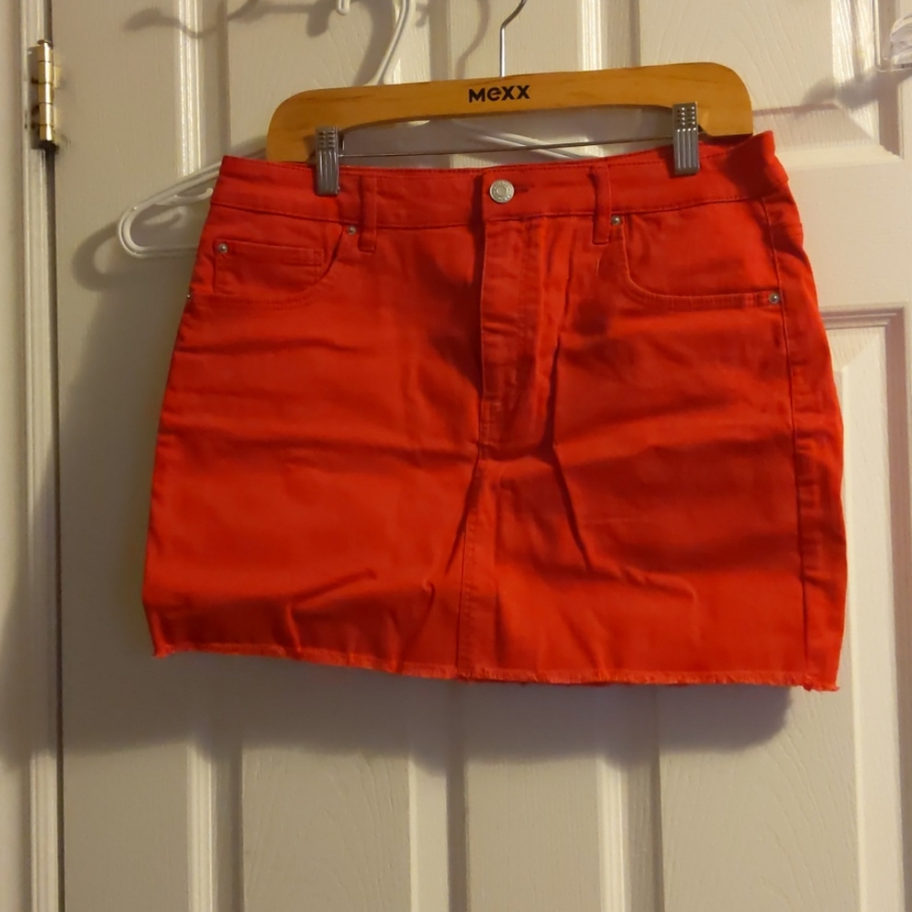 Red denim skirt